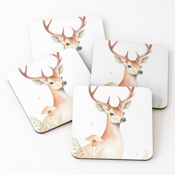 Item preview, Whimsical Watercolor Stag with Pink Wildflowers designed and sold by Vida e Arte.