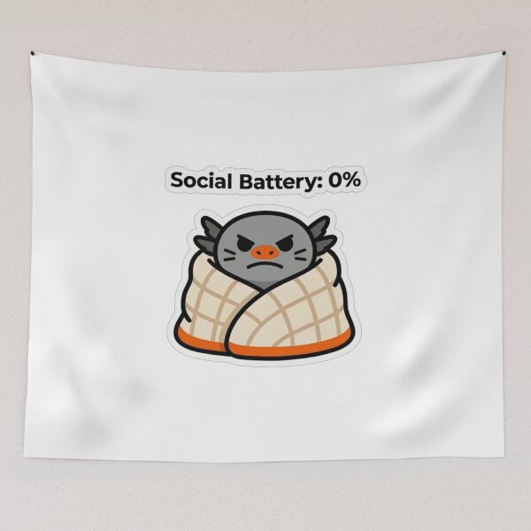 Item preview, Social Battery 0% | Funny Grumpy Bat Blanket Sticker for Introverts designed and sold by Inkabbmate.