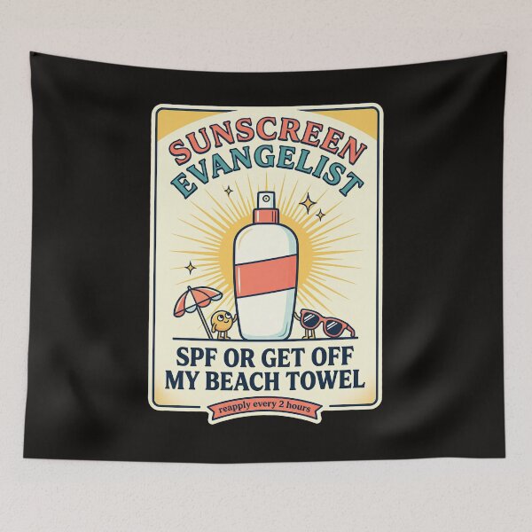 Item preview, Sunscreen Evangelist SPF or Get Off My Beach Towel — Funny Sun Safety Skincare Design designed and sold by EXATEES  ⭐⭐⭐⭐⭐.
