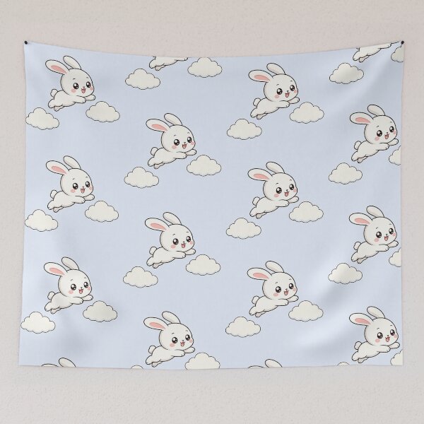 Item preview, Cute Kawaii Bunny Jumping in Clouds designed and sold by Seculinator.