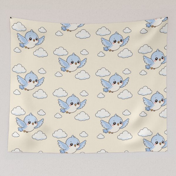 Item preview, Cute Kawaii Blue Bird Flying in Clouds designed and sold by Seculinator.