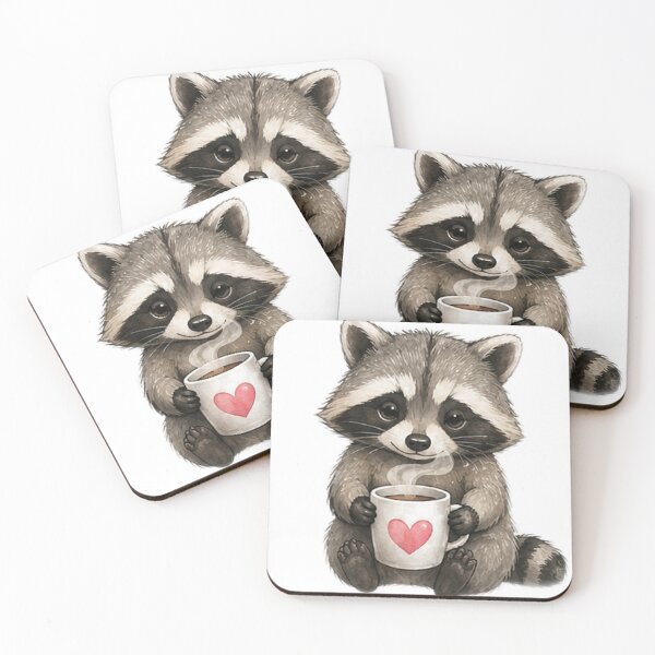 Item preview, Cute Raccoon Drinking Coffee designed and sold by Northline Creative.
