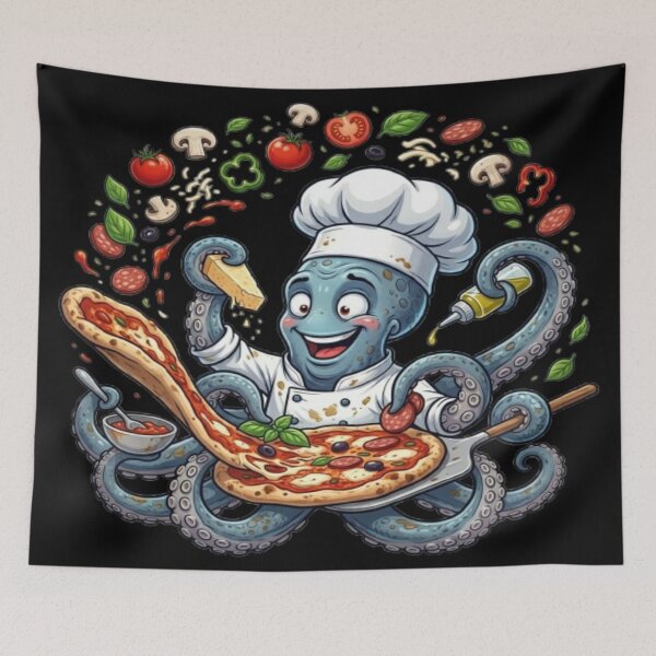 Item preview, Chef Octopus Cooking Pizza Illustration designed and sold by DailySparks.
