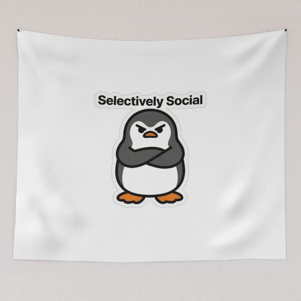 Item preview, Selectively Social | Funny Grumpy Penguin Sticker for Introverts designed and sold by Inkabbmate.