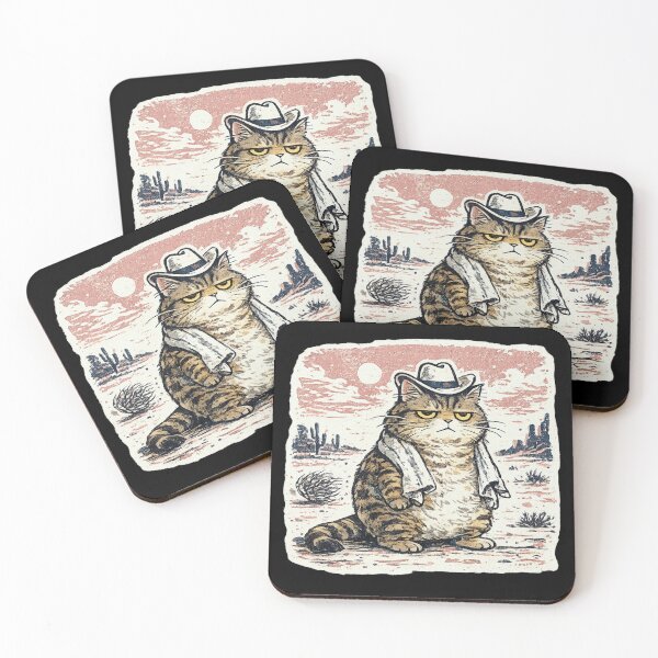 Item preview, Cat in Cowboy Hat in the Middle of Nowhere – Screen Print Linocut Dusty Rose Navy Cream Illustration designed and sold by OnPointOutfits.
