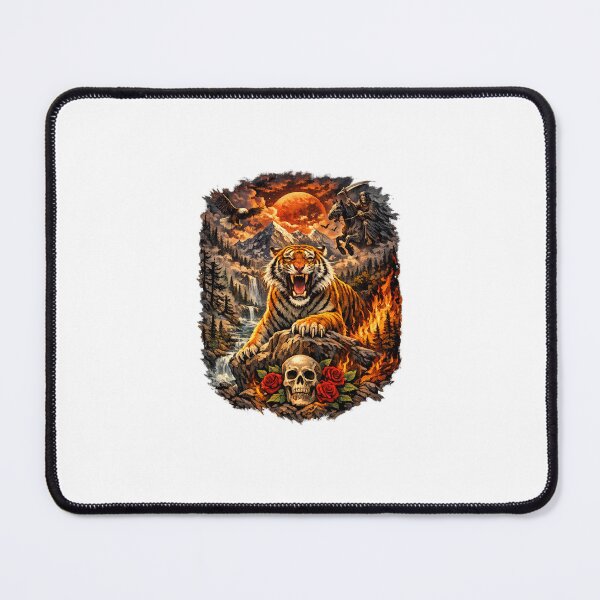 Item preview, Tiger with death riding nearby with mountains, fire and trees designed and sold by carlsmart1.