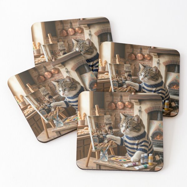 Item preview, Cute Cat Artist Painting in Cozy Studio Atelier designed and sold by Kloshfresh.