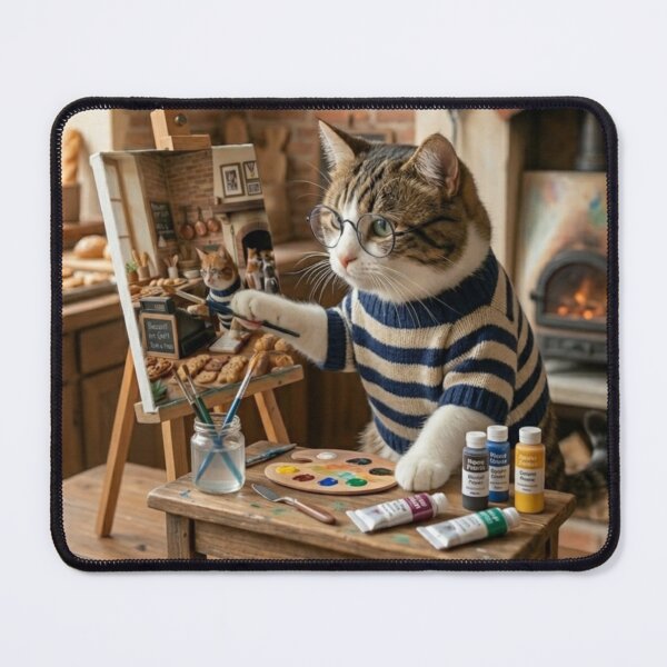 Item preview, Cute Cat Artist Painting in Cozy Studio Atelier designed and sold by Kloshfresh.