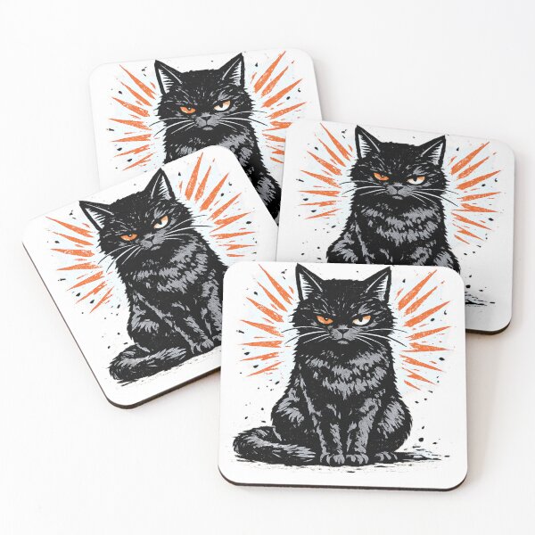 Item preview, Menacing Calm Black Cat Woodblock Print – Bold High Contrast Blood Orange Graphic Illustration designed and sold by OnPointOutfits.
