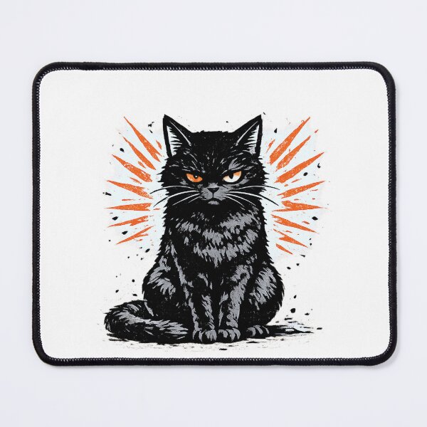 Item preview, Menacing Calm Black Cat Woodblock Print – Bold High Contrast Blood Orange Graphic Illustration designed and sold by OnPointOutfits.