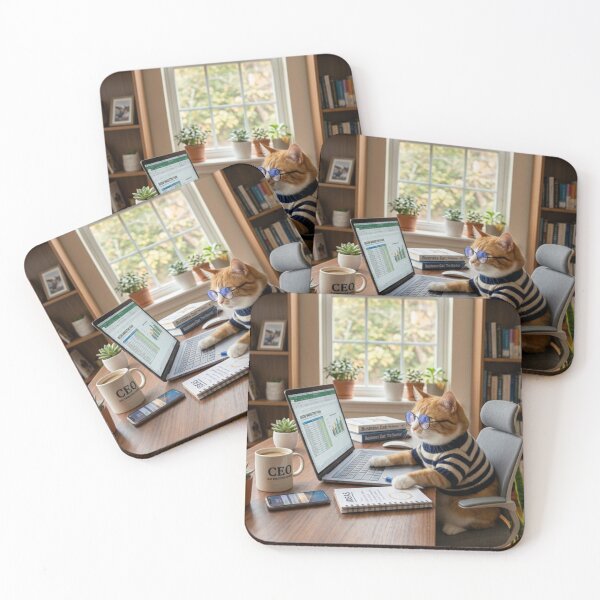 Item preview, Cute Cat Business Worker on Laptop in Home Office designed and sold by Kloshfresh.