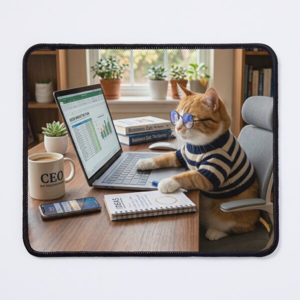 Item preview, Cute Cat Business Worker on Laptop in Home Office designed and sold by Kloshfresh.