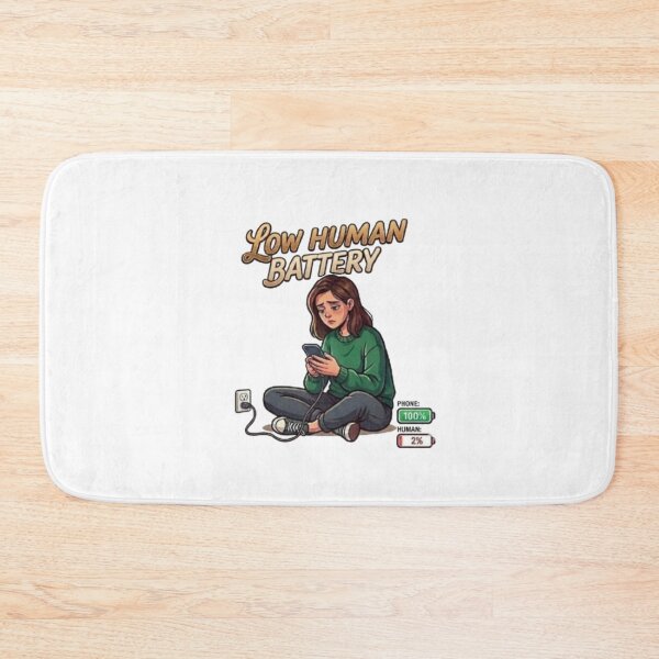 Item preview, Low Human Battery Tired Girl Phone Charging Illustration designed and sold by Northern Glow Art.