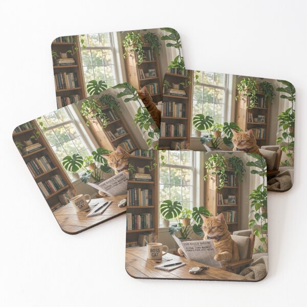 Item preview, Cute Cat Reading Book in Cozy Plant Room Library designed and sold by Kloshfresh.