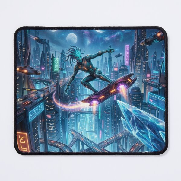 Item preview, Cyberpunk Hoverboard Rider in Futuristic Neon City designed and sold by Kloshfresh.