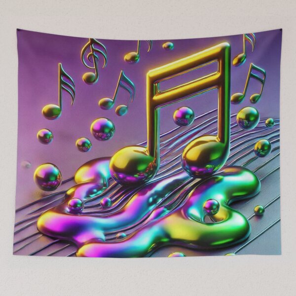 Aperçu de l'œuvre Chromatic Liquid Musical Notes on Purple Silver Gradient créée et vendue par Pioneer Spirit Market.