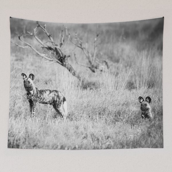 Item preview, African Wild Dogs On Watch In Black and White designed and sold by Kay Brewer.