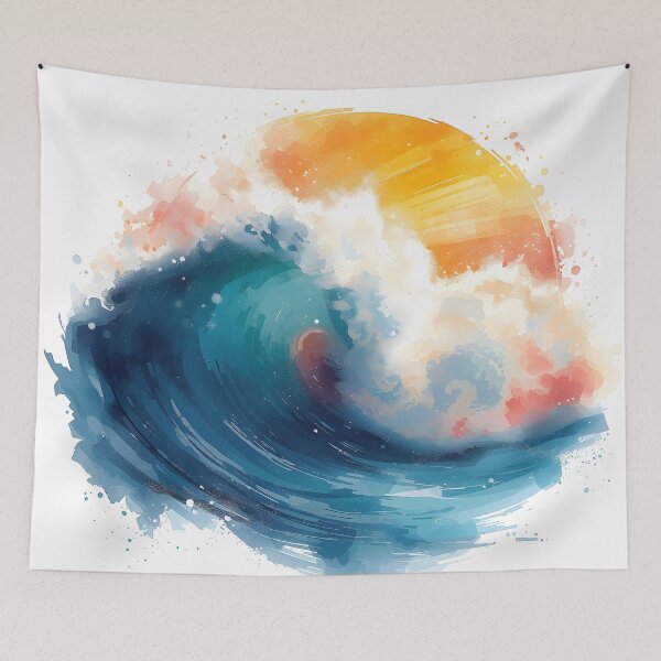 Item preview, Watercolor Ocean Wave Sunset - Aesthetic Sea Nature Art designed and sold by Luna-Flow.
