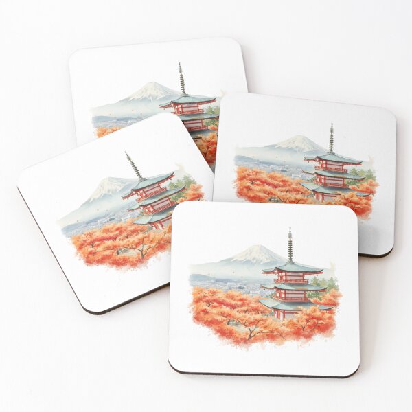 Item preview, Watercolor Autumn Mount Fuji & Pagoda Landscape Graphic designed and sold by RickTShop.