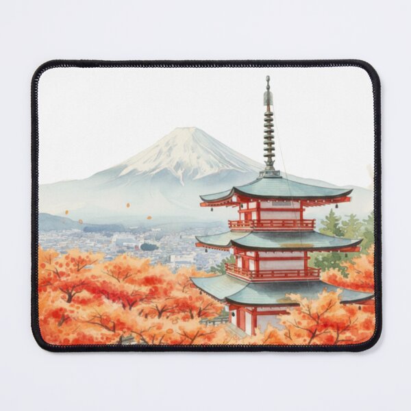 Item preview, Watercolor Autumn Mount Fuji & Pagoda Landscape Graphic designed and sold by RickTShop.