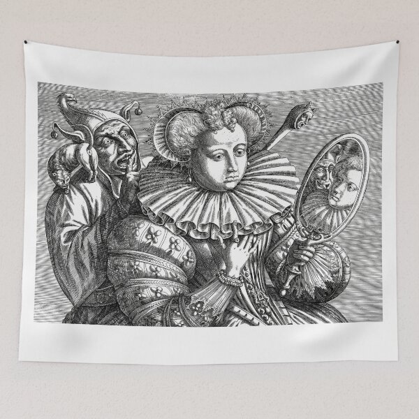 Item preview, Woman with a Mirror and Jester: Cartoon on the Precious Stiff Pleated Collar designed and sold by Hedrin.