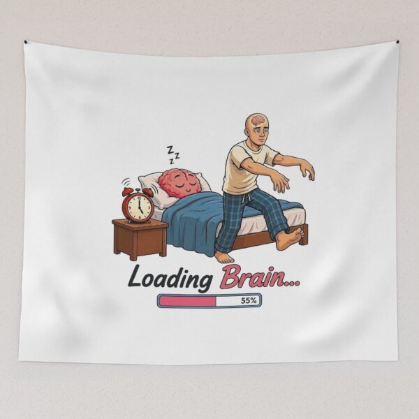 Item preview, Loading Brain Funny Sleepwalking Man Morning Humor Illustration designed and sold by Northern Glow Art.