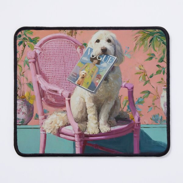 Item preview, Grandmillennial art, Labradoodle with magazine in preppy interior designed and sold by SophieClimaArt.