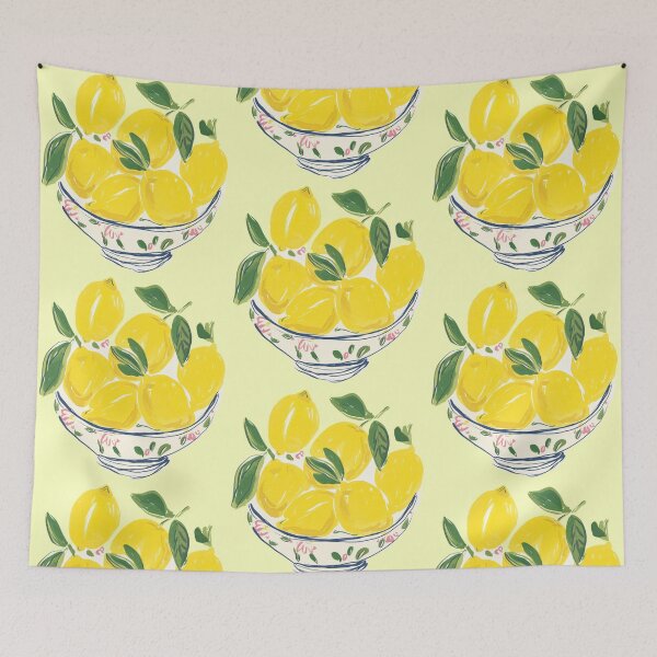 Item preview, Ceramic Bowl of Lemons with Leaves – Rustic Watercolor Illustration designed and sold by EmeraldeaArt.