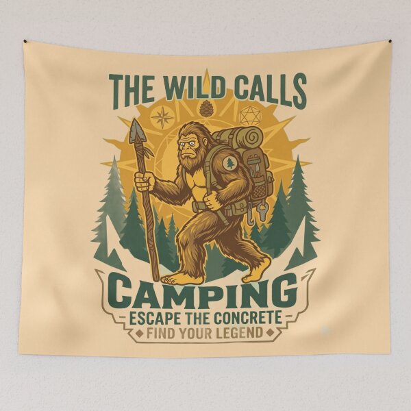 Item preview, The Wild Calls Bigfoot Camping Explorer Sasquatch Hiking Graphic designed and sold by BLUESKY11a.