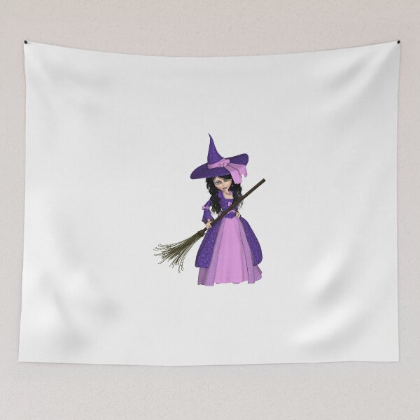 Item preview, Whimsical Purple Witch with Broomstick - Cute Halloween Art designed and sold by Lilith.3x313 Vault.