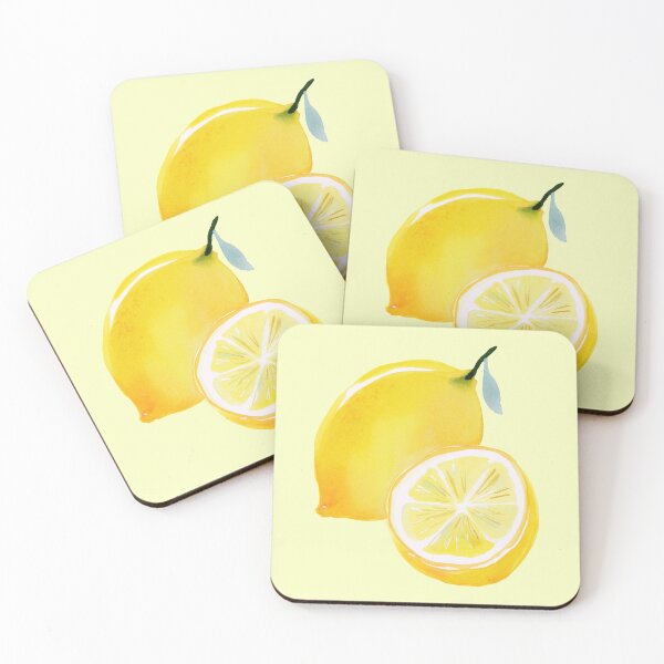 Item preview, Two Lemons with Half Lemon and Leaf – Watercolor Citrus Illustration designed and sold by EmeraldeaArt.