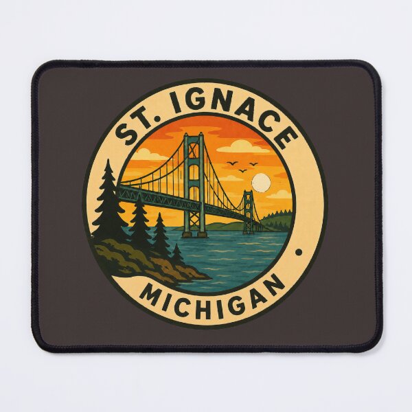 Item preview, St Ignace Michigan Mackinac Bridge Vintage Travel Badge designed and sold by American Travels.