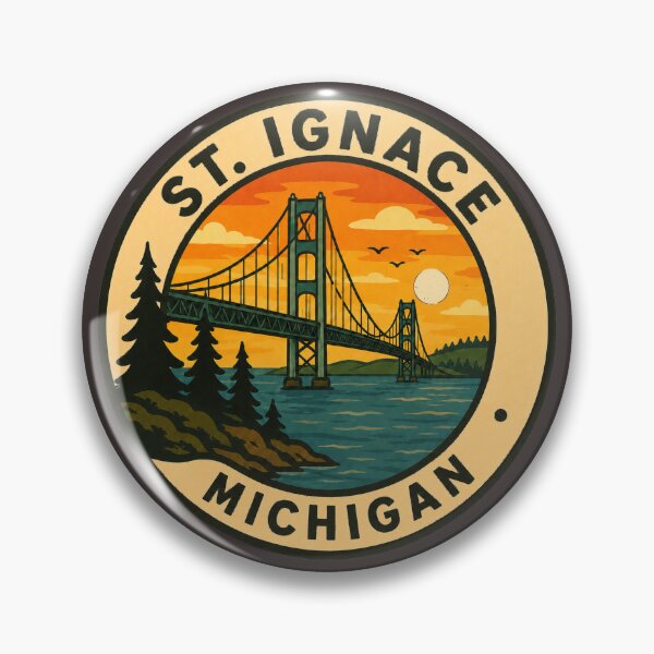 Item preview, St Ignace Michigan Mackinac Bridge Vintage Travel Badge designed and sold by American Travels.