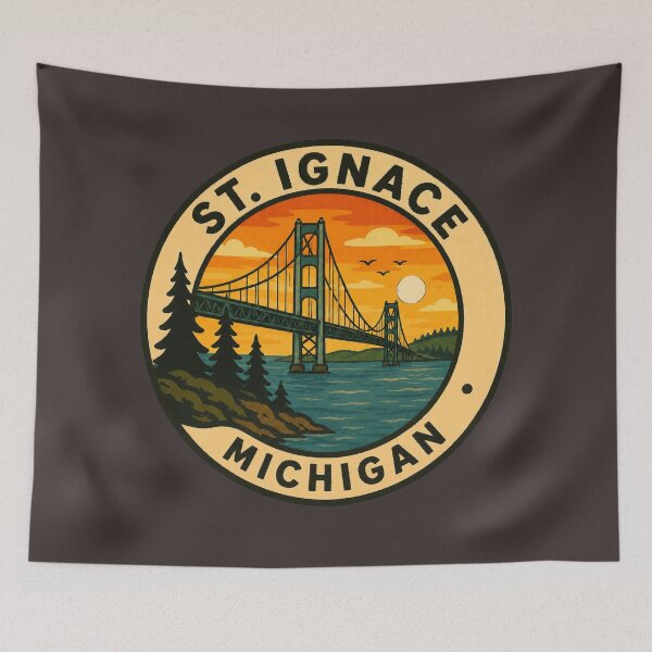 Item preview, St Ignace Michigan Mackinac Bridge Vintage Travel Badge designed and sold by American Travels.