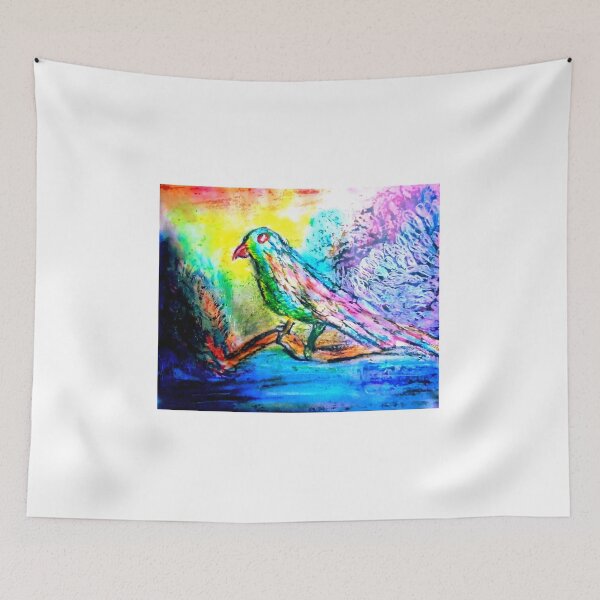 Item preview, A vibrant tropical colorful bird landscape |aura aesthetic wall art designed and sold by Shukasya-Arts.
