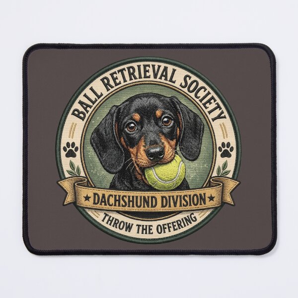Item preview, Ball Retrieval Society - Dachshund Division - Throw The Offering/ Funny Dachshund Dog Badge Logo  designed and sold by Halejo68.