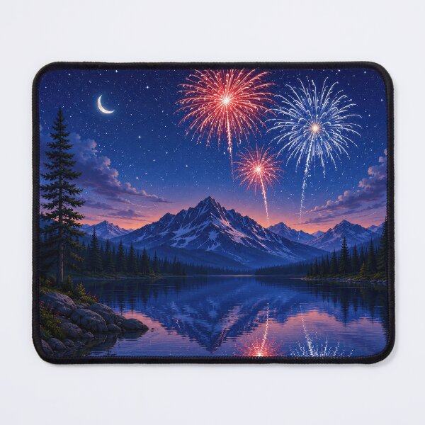 Item preview, Mountain Lake Fireworks Under the Stars designed and sold by jgvisualarts.