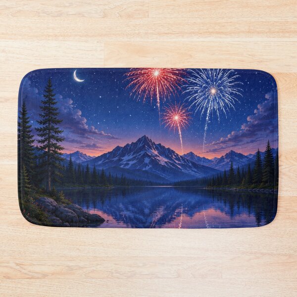 Item preview, Mountain Lake Fireworks Under the Stars designed and sold by jgvisualarts.
