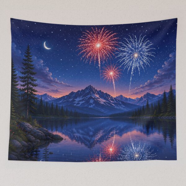 Item preview, Mountain Lake Fireworks Under the Stars designed and sold by jgvisualarts.