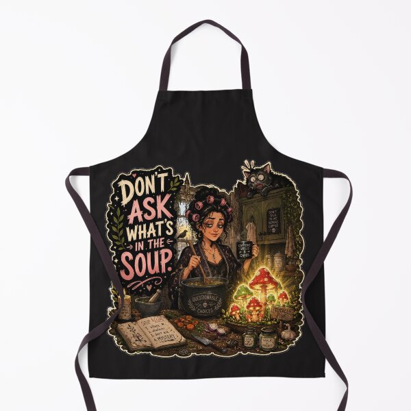 Item preview, Don’t Ask What’s in the Soup | Dark Cottagecore Kitchen Witch Cat Humor designed and sold by MarekoraStudio.