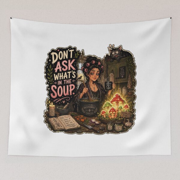 Item preview, Don’t Ask What’s in the Soup | Dark Cottagecore Kitchen Witch Cat Humor designed and sold by MarekoraStudio.