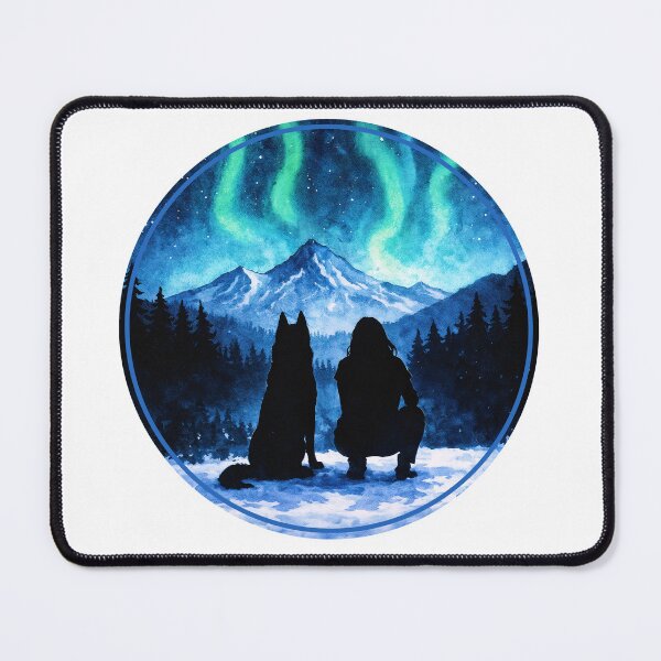 Item preview, Woman and Dog Watching Northern Lights Wilderness designed and sold by Fikuall.