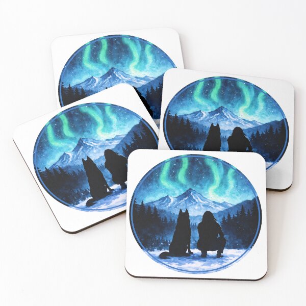 Item preview, Woman and Dog Watching Northern Lights Wilderness designed and sold by Fikuall.
