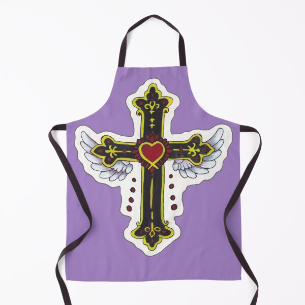 Item preview, Gothic Winged Cross Tattoo Flash — Sacred Heart Old School Goth Art designed and sold by Darkfully-Done.