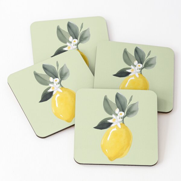 Item preview, Watercolor Lemon with Leaves and Blossom Twig – Mediterranean Citrus Art designed and sold by EmeraldeaArt.