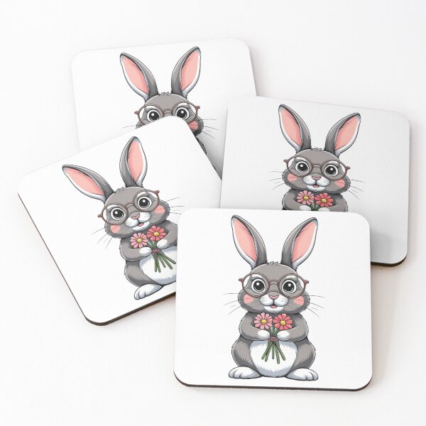 Item preview, Lindo conejito con gafas redondas y sosteniendo flores. designed and sold by kidoramagic.