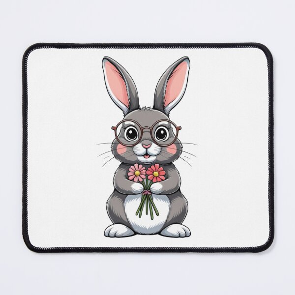 Item preview, Cute bunny wearing round glasses and holding flowers designed and sold by kidoramagic.