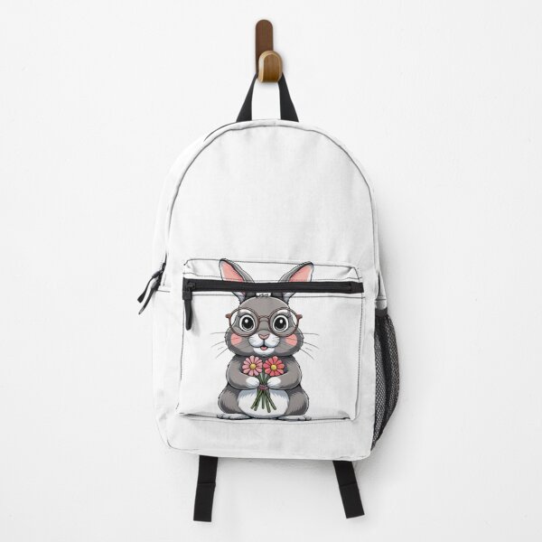 Item preview, Cute bunny wearing round glasses and holding flowers designed and sold by kidoramagic.