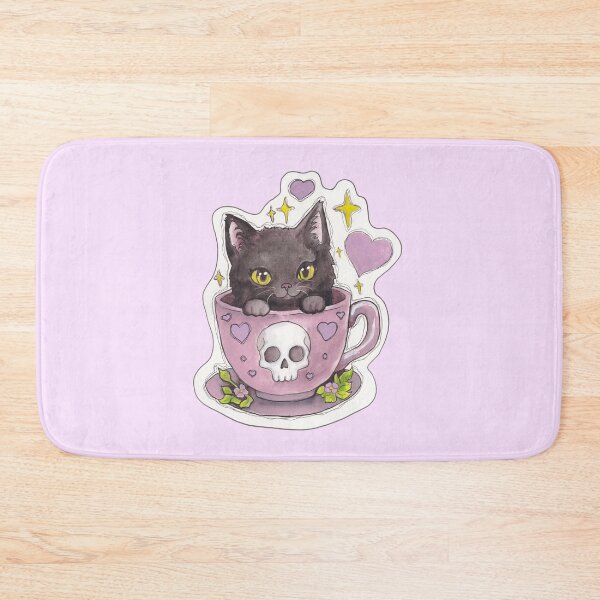 Item preview, Teacup Kitty — Cute Hand Drawn Gothic Cat Art designed and sold by Darkfully-Done.