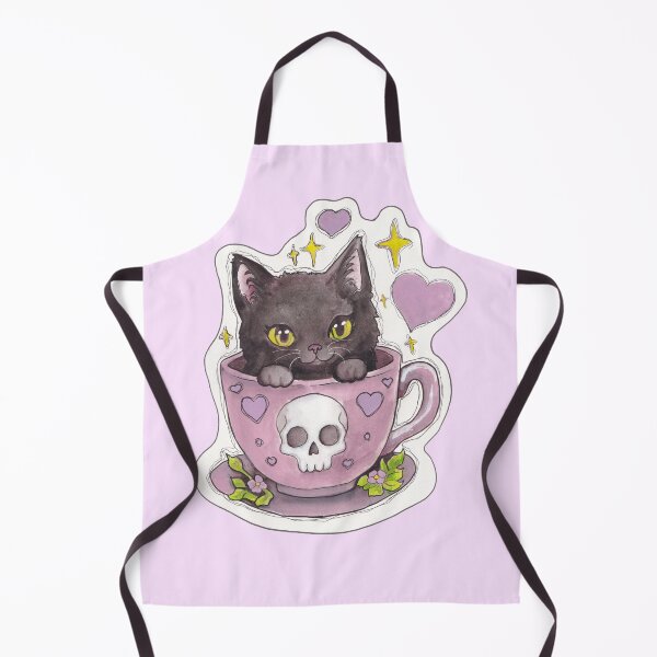Item preview, Teacup Kitty — Cute Hand Drawn Gothic Cat Art designed and sold by Darkfully-Done.